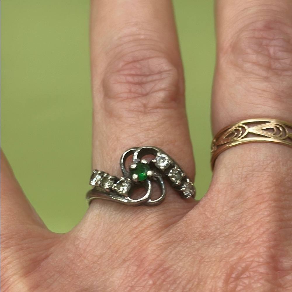 Vintage Sterling Silver and Green Gemstone Ring